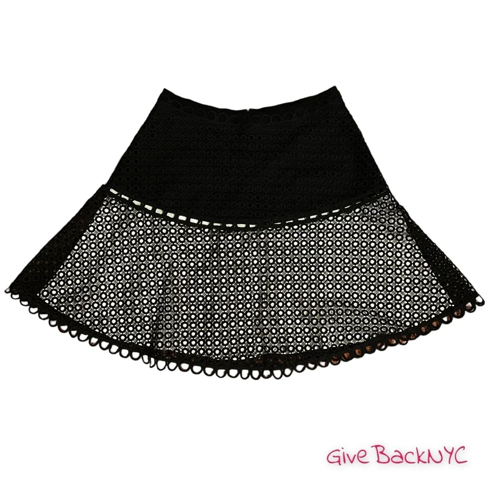 Elie Tahari Black Eyelet A-Line Skirt Size 12